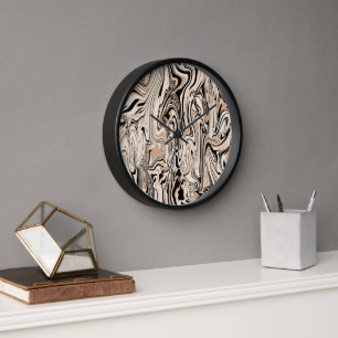 Modern Swirls Watercolor Brown Black Pattern Clock