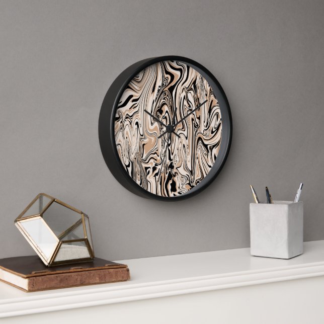 Modern Swirls Watercolor Brown Black Pattern  Clock (Office)