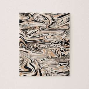 Modern Swirls Watercolor Brown Black Pattern Jigsaw Puzzle