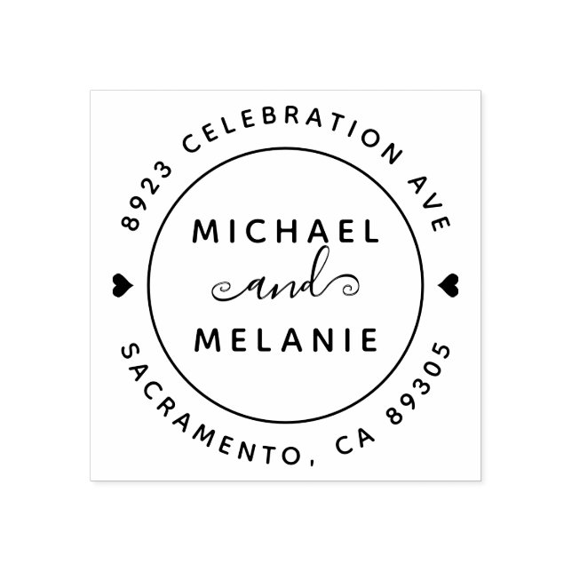 Modern Swirls Wedding Round Return Address Rubber Stamp (Imprint)