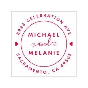 Modern Swirls Wedding Round Return Address Self-inking Stamp