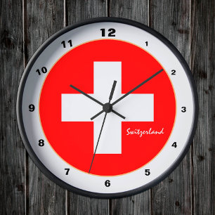Modern Swiss Flag & Switzerland trendy /design Round Clock