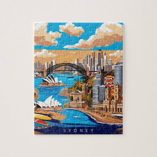 Modern Sydney Australia Travel Art Vintage Jigsaw Puzzle (Vertical)