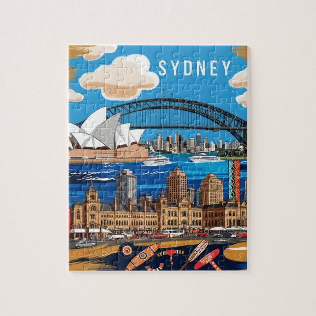 Modern Sydney Australia Travel Art Vintage Jigsaw Puzzle (Vertical)