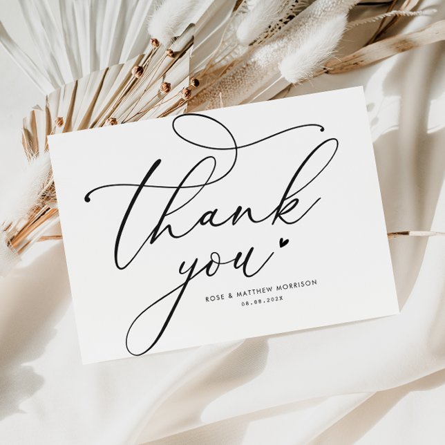 modern sylish black script wedding thank you card (Creator Uploaded)
