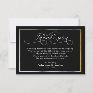 Modern Sympathy Acknowledgement Gold Script Card