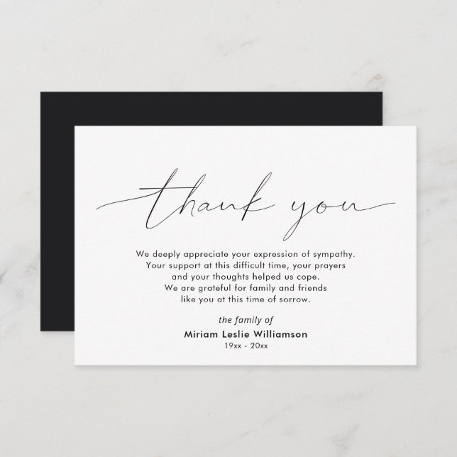 Modern Sympathy Acknowledgement Script Thank You (Front/Back)
