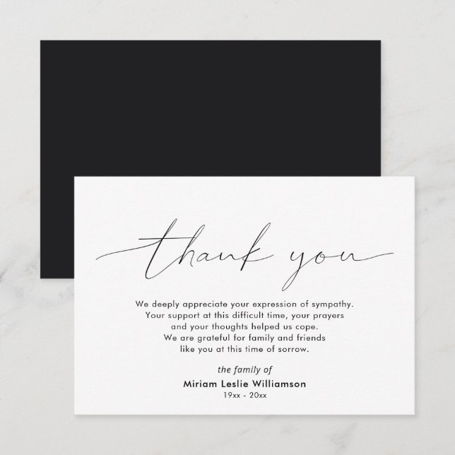Modern Sympathy Acknowledgement Script Thank You Card (Front/Back)