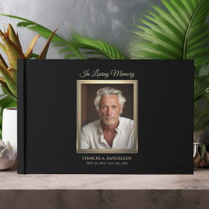 Modern Sympathy Masculine Gold Black PHOTO Guest Book