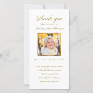 Modern Sympathy Memorial Gold Photo Frame Thank You Card
