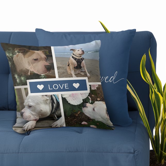 Modern Sympathy Pet Photos Collage Throw Pillow (Modern Sympathy Pet Photos Collage Throw Pillow)