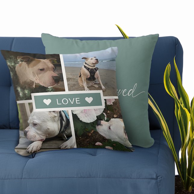 Modern Sympathy Pet Photos Collage Throw Pillow (Modern Sympathy Pet Photos Collage Throw Pillow)