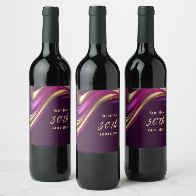 Modern Table Decor-Purple Pink and Gold- Wine Label (Bottles)