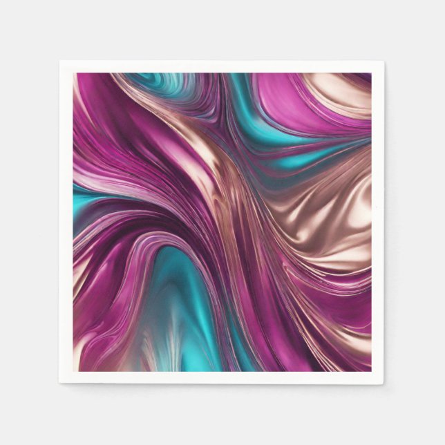 Modern Table Decor-Viva Magenta Turquoise and Gold Napkin (Front)