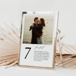 Modern table number card with photo and fun facts