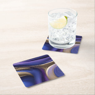 Modern Table Supplies-Blue Purple and Gold Square Paper Coaster
