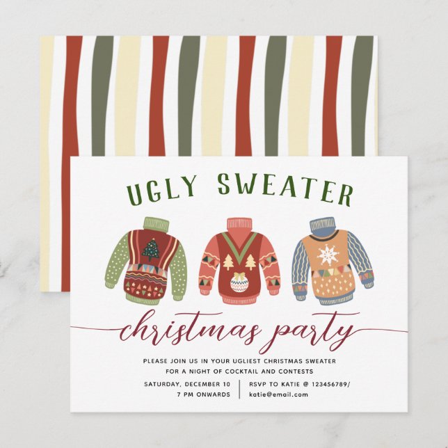 Modern Tacky Ugly Sweater Christmas Party Invitation Postcard (Front/Back)