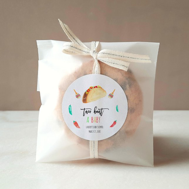 Modern Taco Bout A Baby Fiesta Baby Shower  Classic Round Sticker (Creator Uploaded)