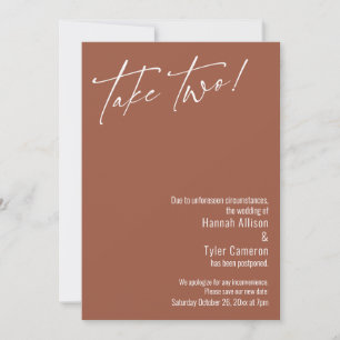 Modern Take Two! Terracotta Postponed Wedding Card
