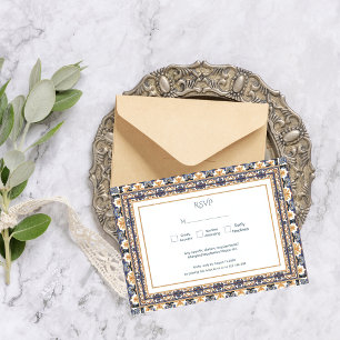 Modern Talavera Mexican Tile Modern Wedding RSVP Card
