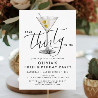 Modern “Talk Thirty to Me” Martini Glass 30th Invitation