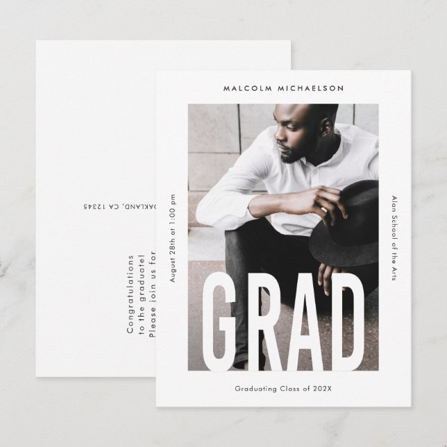 Modern Tall Type Photo Graduation Announcement (Front/Back)