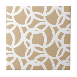 Modern Tan and White Abstract Pattern Tile