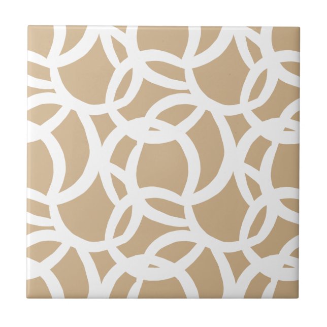 Modern Tan and White Abstract Pattern Tile (Front)
