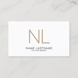 Modern Tan Beige Monogram White Minimalist Stylish Business Card