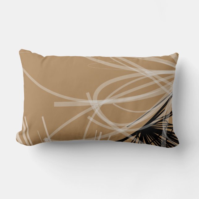 Modern Tan & Black Abstract Design Lumbar Pillow (Front)