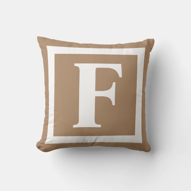 Modern Tan Brown Monogram Initial Outdoor Pillow (Front)