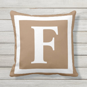 Modern Tan Brown Monogram Initial Outdoor Pillow