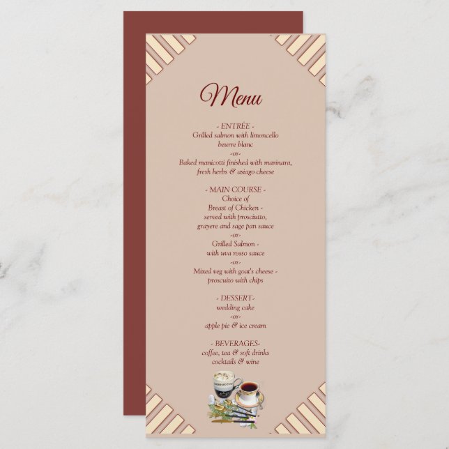 Modern Tan - Marsala-wine tone stripes Menu (Front/Back)