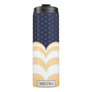 Modern Tan Scallops & Polka Dots with Name Thermal Tumbler