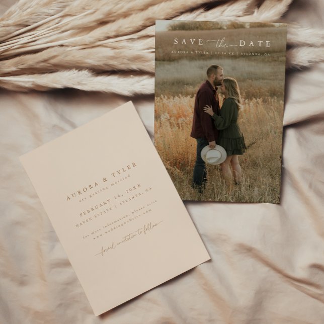 Modern Tan Script Photo Wedding Save The Date (Creator Uploaded)