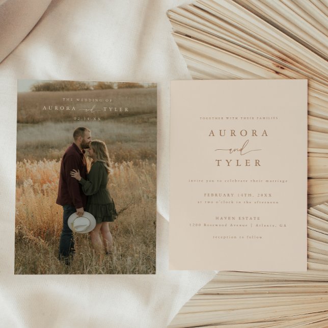 Modern Tan Script Wedding Photo Invitation (Creator Uploaded)