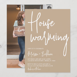 Modern Tan & White Housewarming Invitation