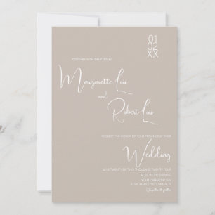 Modern Tan White Ribbon Script Wedding Invitation