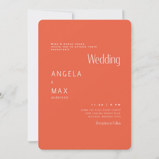 Modern Tangerine Bride Parents Wedding Invitation (Front)