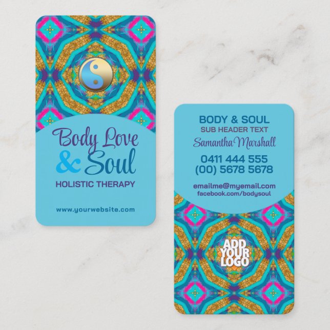 Modern Tapestry New Age Holistic Aqua Blue Gold Business Card (Front/Back)