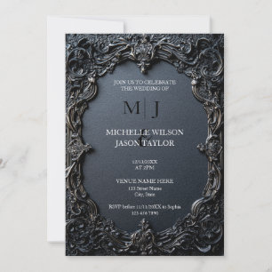 Modern Tarot Gothic Black and Gold Monogram  Invitation