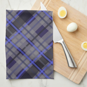 Modern Tartan Blue Grey Black Pattern Kitchen Towel