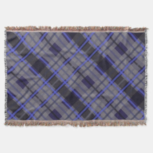 Modern Tartan Blue Grey Black Pattern Throw Blanket