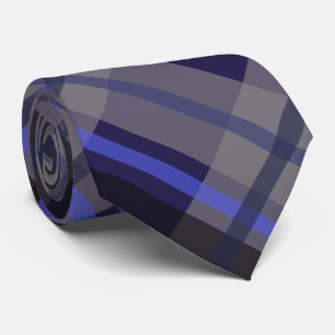 Modern Tartan Blue Grey Black Pattern Tie