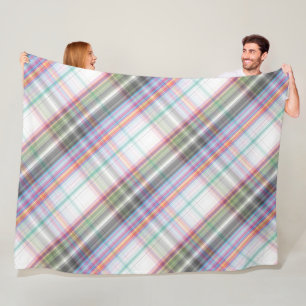  Modern Tartan Green Yellow Tan Plaid Pattern. Fleece Blanket