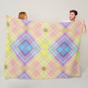 Modern Tartan Green Yellow Tan Plaid Pattern. Fleece Blanket