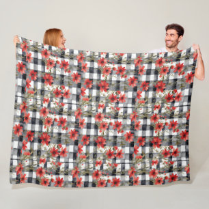 Modern Tartan Grey Floral Pattern   Fleece Blanket