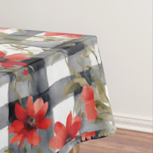 Modern Tartan Grey Floral Pattern Tablecloth