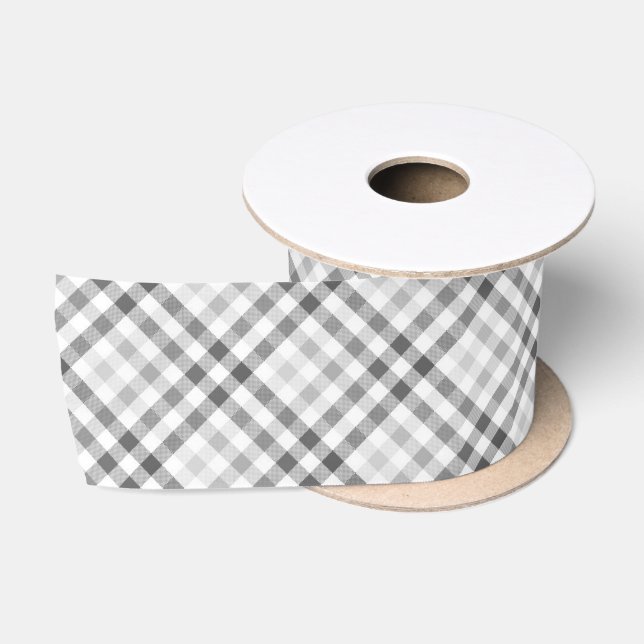 Modern Tartan Grey White Pattern Satin Ribbon (Spool)