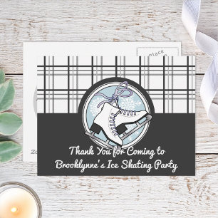 Modern Tartan Ice Skating Thank You Postcard